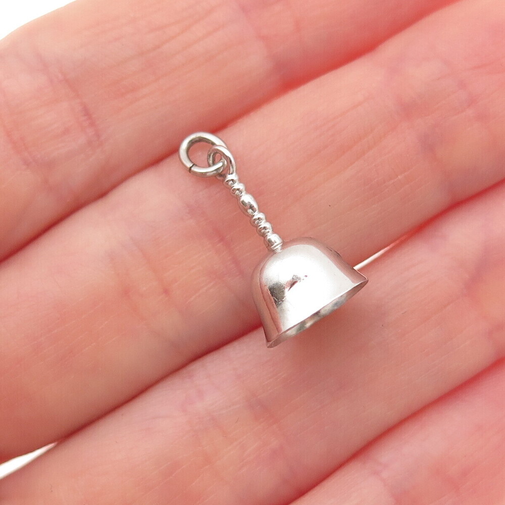 925 Sterling Silver Antique Art Deco Bell 3D Mini Charm Pendant